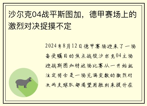 沙尔克04战平斯图加，德甲赛场上的激烈对决捉摸不定